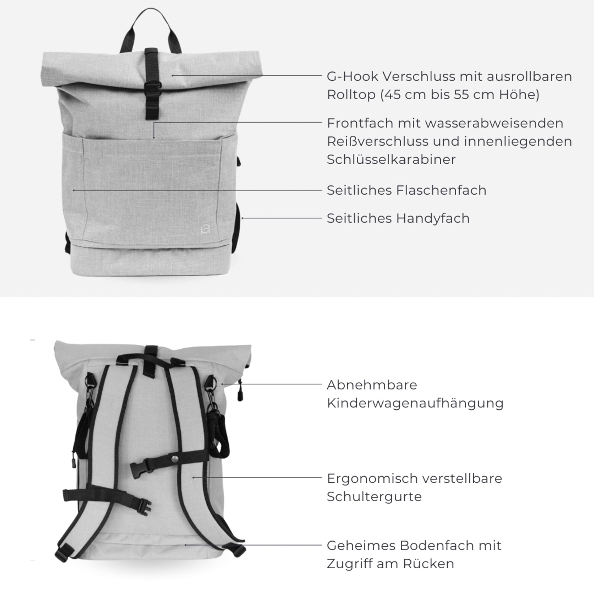 Diaper backpack Hugo - light gray