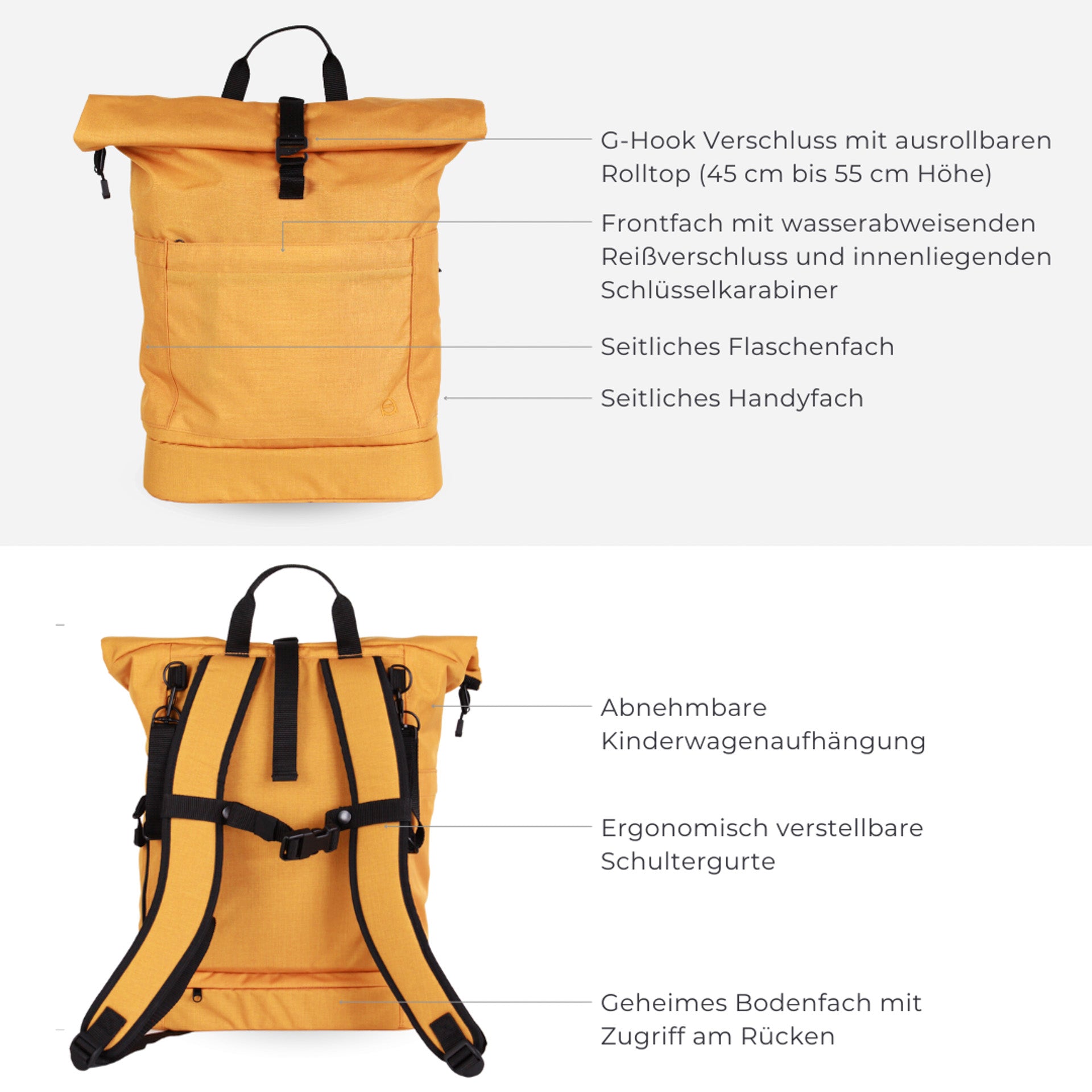 Familienrucksack Hugo - senfgelb